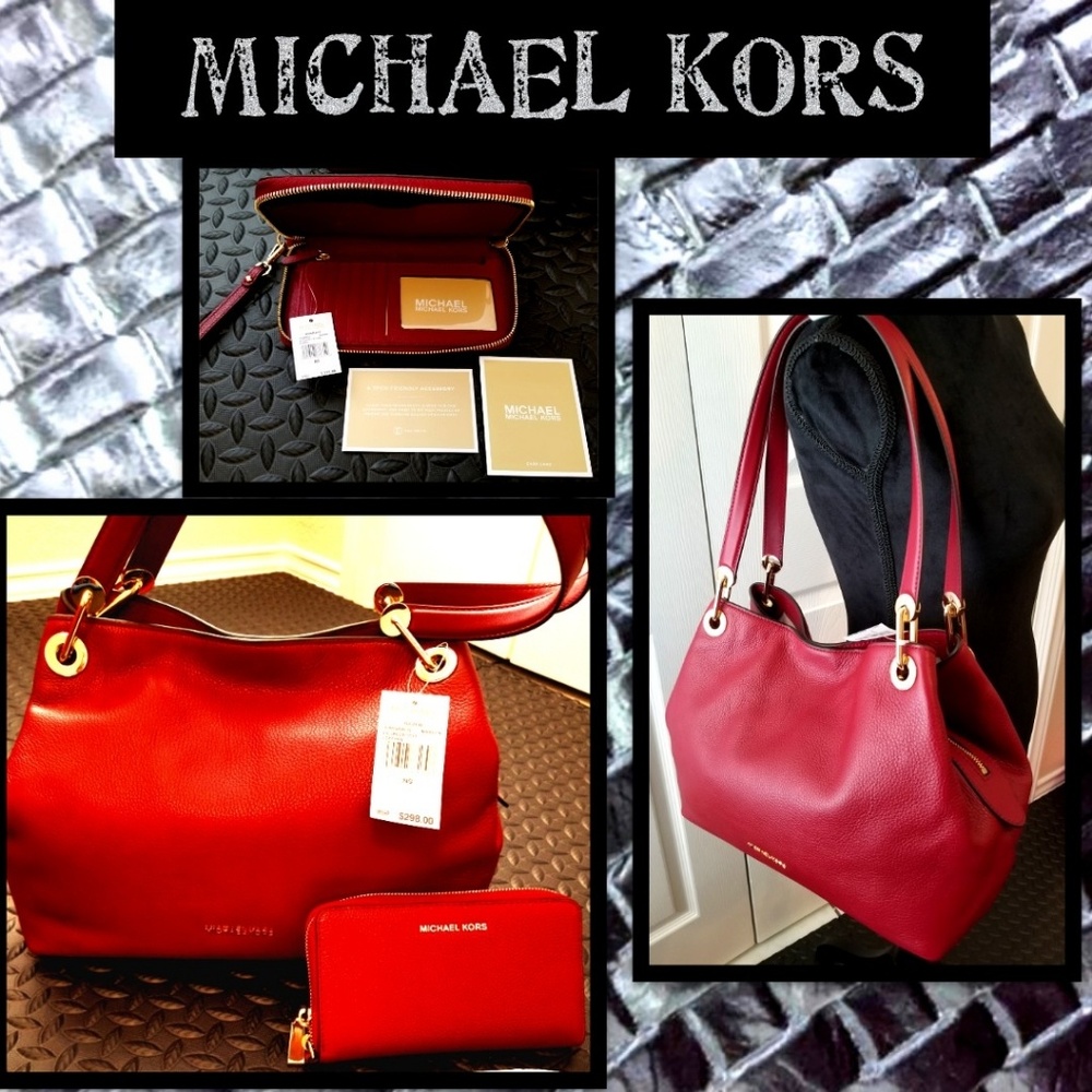 💖NWT MICHAEL KORS Large Maroon Raven & NEW Wallet